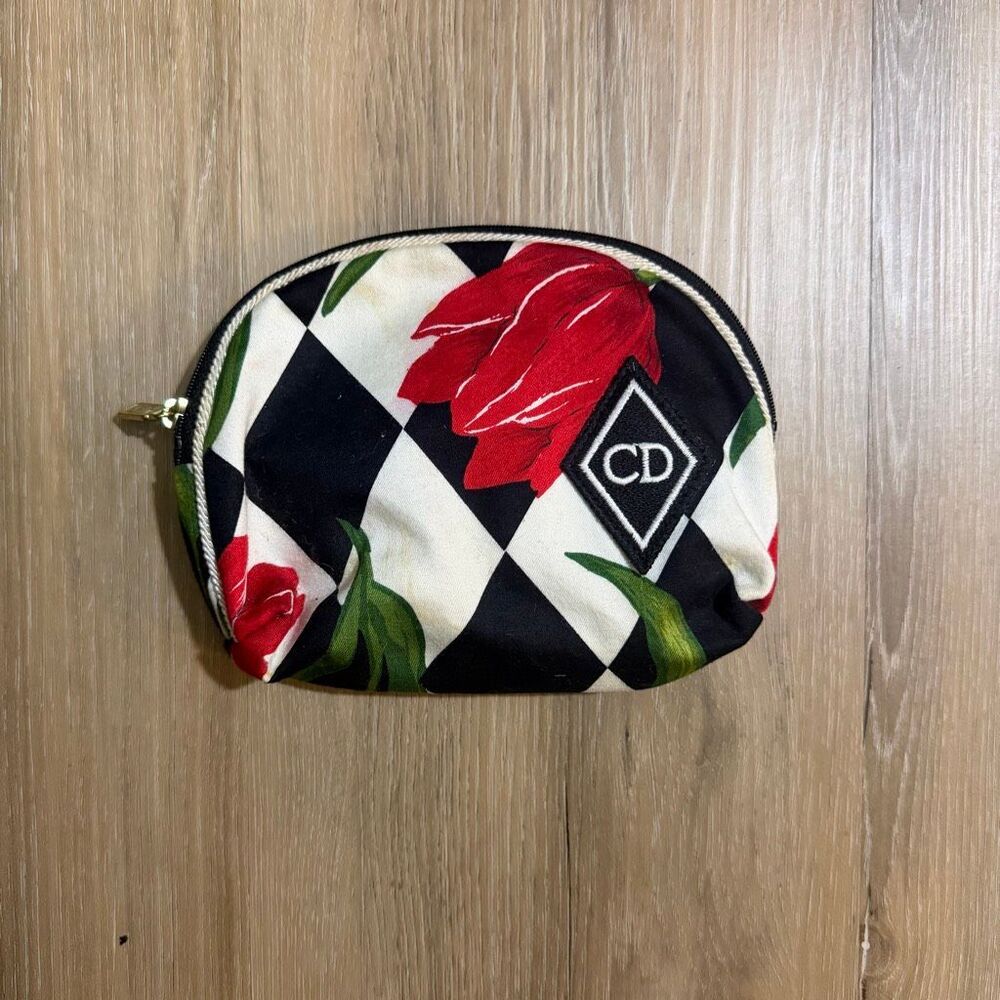 Vintage Christian Dior Floral Cosmetic Bag 90s Coquette Make Up Pouch Romantic